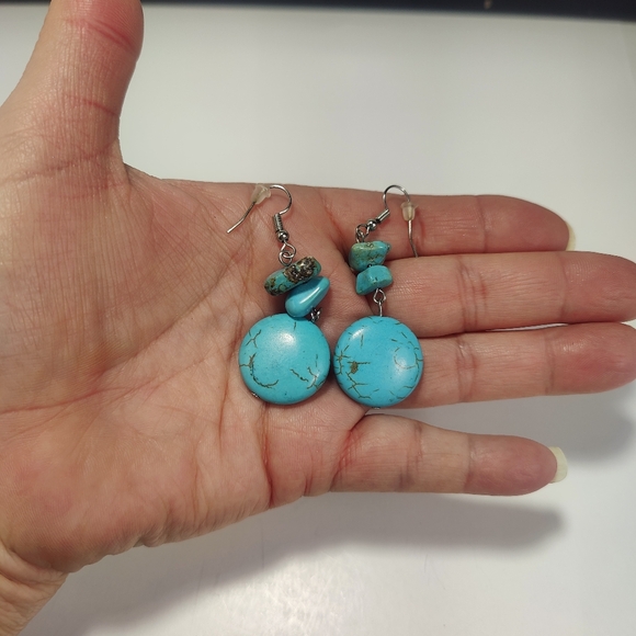 Vintage Howlite Jewelry Set Necklace Bracelet Earrings 3pc Boho - Picture 12 of 14